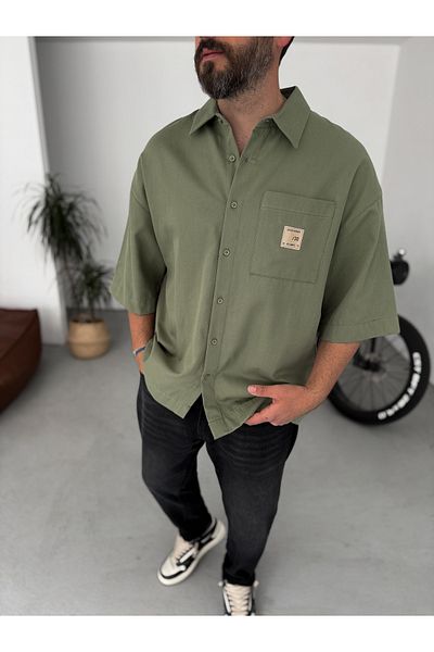 BYBASICMAN Green Pocket Patched Short Sleeve Shirt Bs-001