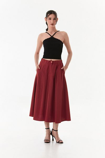 Fulla Moda Buttoned Zippered Terycoton Skirt with Elastic Waist
