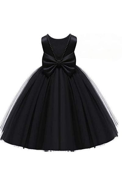 Mislina Girl's Black Pearl Design Dress