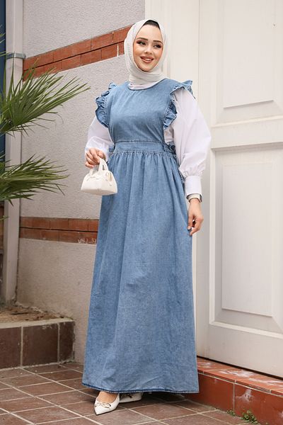 Neva Style Gilet Blue Hijab Denim Dress 19113M