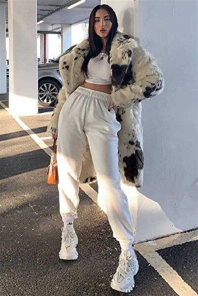 Madmext Mad Girls Beyaz Paça Lastikli Oversize Kadın Eşofman Mg324