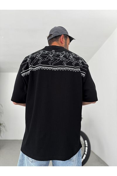 BYBASICMAN Black 12 Antique Embroidered Oversize T-Shirt Bs-006