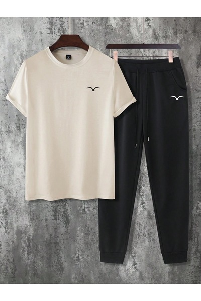 MEİLİFENG Men's Black Line Hardcore Paris Printed Oversize Tracksuit Set