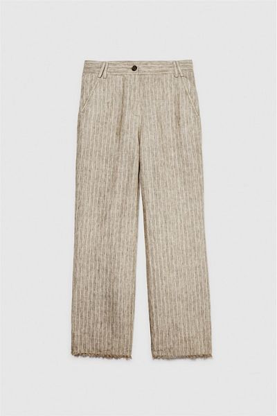 Sisley 100% Linen Legs Seamless Straight Leg Unlined Pants Women Black Mix Pants - 324P4Nthlf055