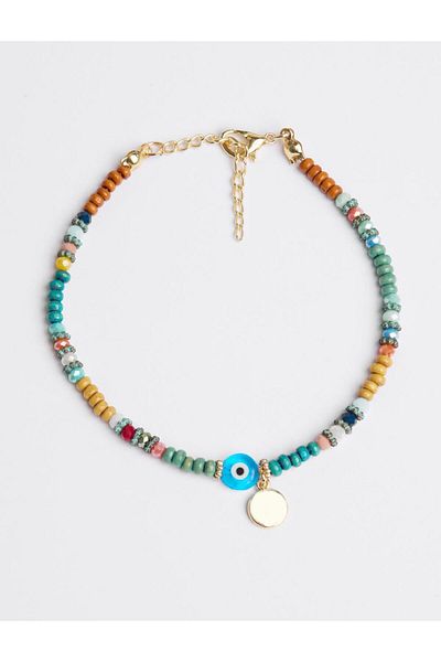 Jimmy Key Mixed Evil Eye Bead Detailed Colorful Anklet