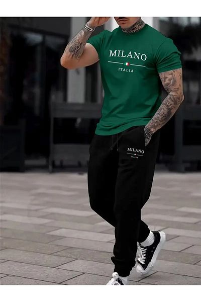 MEİLİFENG Men's Black Milano Printed Oversize Tracksuit Suit