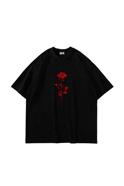 Bak Moda Roses Lovers Printed Oversize Unisex Μαύρο Tshirt