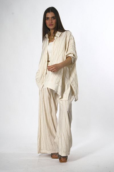 ABBRA Women's Cotton Oversize Shirt Set with Side Slits