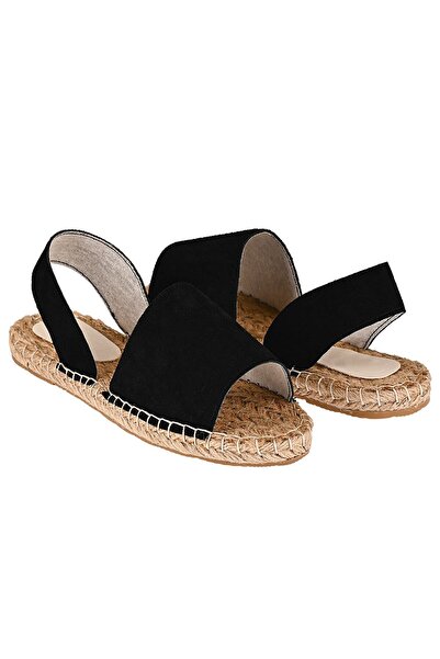 NOOSY Women's Black Genuine Leather Handmade Espadrille