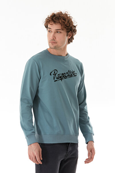 Fulla Moda Yazı Nakışlı Bisiklet Yaka Sweatshirt