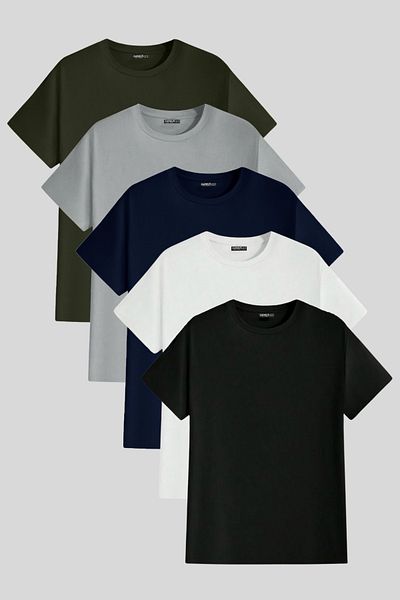 GENIUS STORE Men's T-Shirt Standard Fit Basic Crew Neck 5-Pack T-Shirt Basic-Manless5