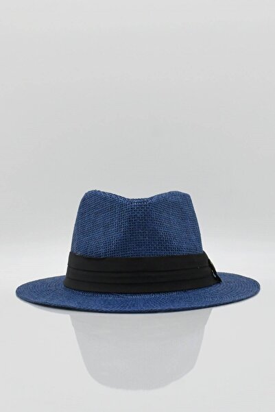 Külah Ανδρικό Ψάθινο Καπέλο Παραλίας Καλοκαιρινό Fedora - Μπλε ναυτικό
