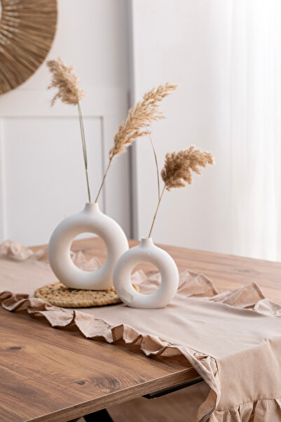 Morlay Natural Brown Frilly Linen Runner - 40X150 cm