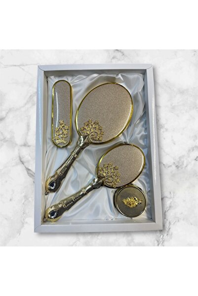 AMOR طقم مشط مرآة ذهبي (شجرة الحياة)