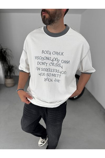 BYBASICMAN Smoked Reverse Text Printed Oversize T-Shirt Bs-003