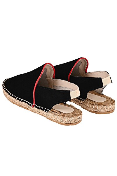 NOOSY Women's Black Genuine Leather Handmade Espadrille
