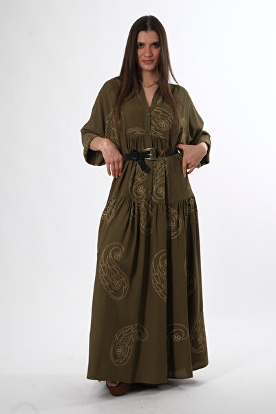 ABBRA Sukienka damska z kołnierzykiem typu grandad i rękawami typu balon