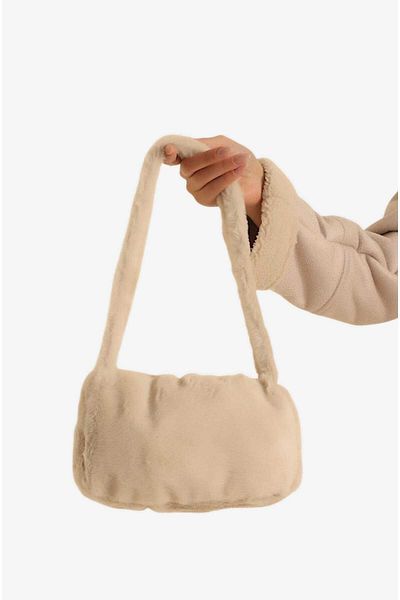 roseberry Beige Plush Feather Shoulder Bag - R1421