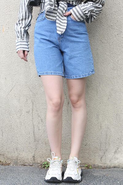 Madmext Pantaloni scurți din denim cu talie înaltă albastră Mg1748