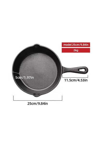 Choice XL 1 Piece of Black Cast Iron Pot Flat Bottom Frying Pan, Suitable for Fried Food and Fried Kitchen