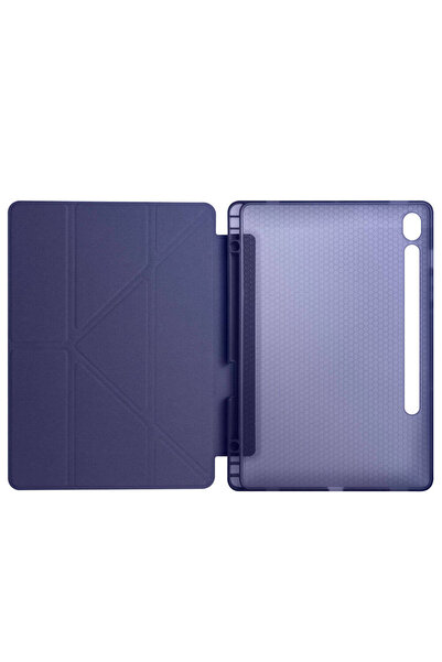 UnDePlus Galaxy Tab S10 Lite FE/S10/S9 FE/S9 Uyumlu Kılıf Kalem Bölmeli Trifolding Case Lacivert