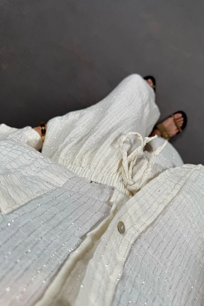 Suzi Women's Muslin Fabric Silvery Shirt Shalwar Pants Suit 50984