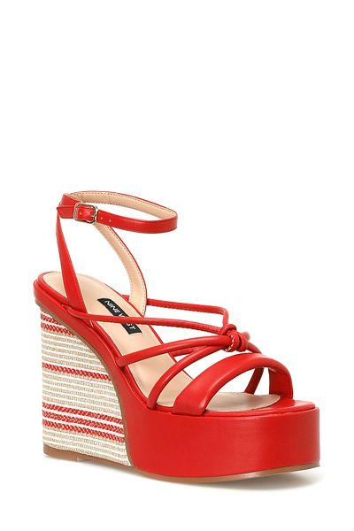 Nine West COROW 4FX Rote Damen-Sandalen mit Keilabsatz