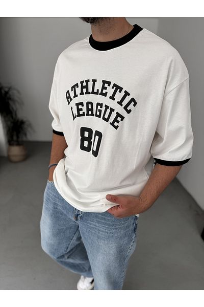 BYBASICMAN White Athletic League Printed Oversize T-Shirt Bs-011