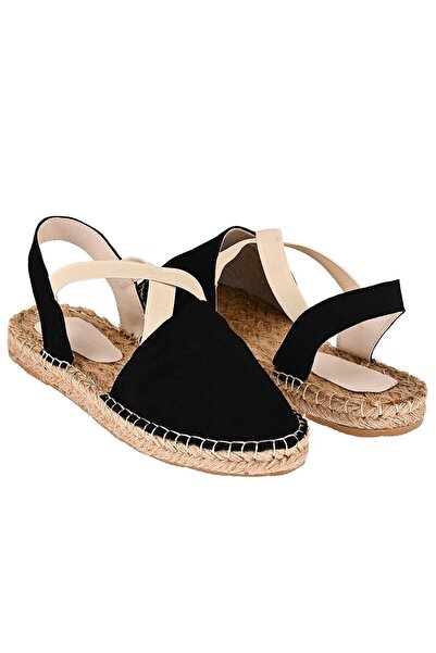 NOOSY Women's Black Genuine Leather Handmade Espadrille