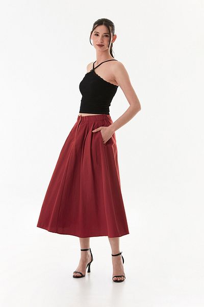 Fulla Moda Buttoned Zippered Terycoton Skirt with Elastic Waist