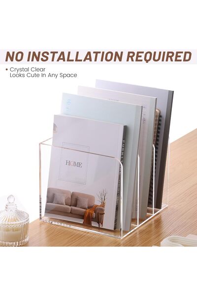 Generic Clear Acrylic Magazine File Holder, Desk Organizer With 3 Vertical Compartments, Transparent