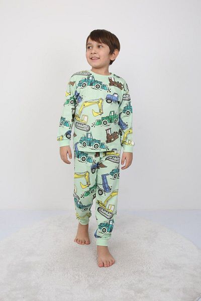 ZUZUNGA 2 Pcs Paw Oil and Excavator Patterned Boys' Pajamas Set