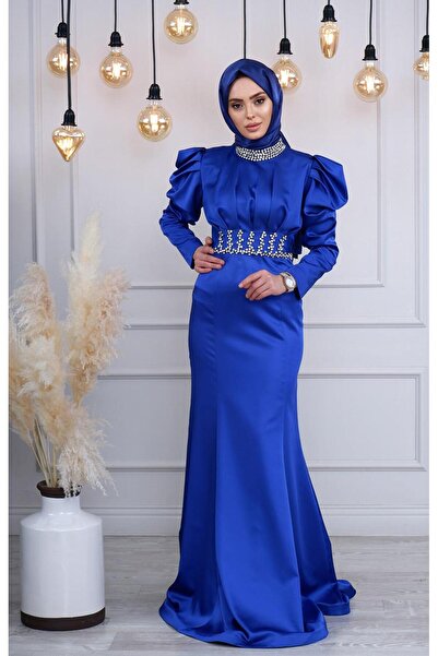 White Corner Evening Dress 2449 Cobalt Blue