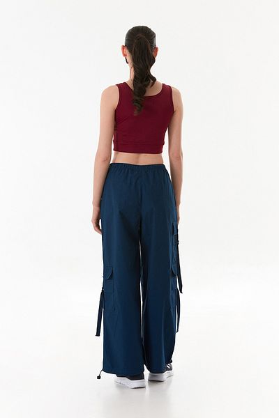 Fulla Moda Elastic Waist Cargo Pocket Parachute Fabric Trousers with Stopper