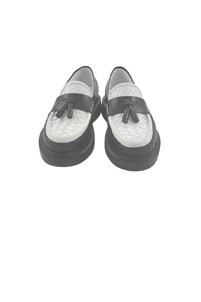 MİLONEK 202412401972   - Men's Black and White Straw Loafer