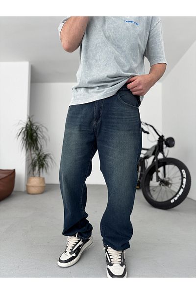 BYBASICMAN Navy Blue Washed Baggy Pants Gj-16668/16713
