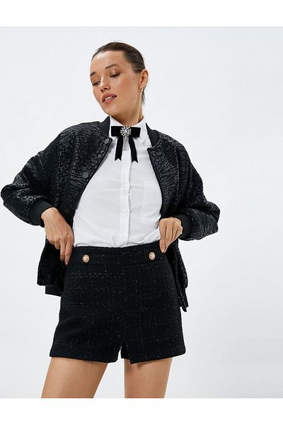 Koton Fustă pantaloni scurți din tweed cu mini detaliu cu nasturi perlat