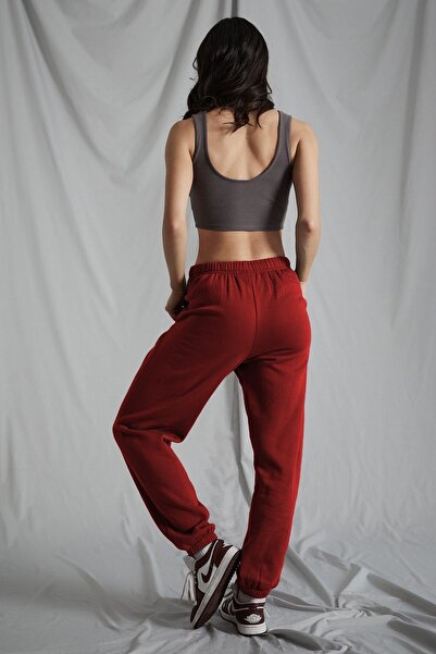Madmext Kadın Bordo Beli Lastikli Oversize Eşofman Altı Mg1235
