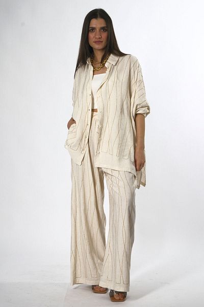 ABBRA Women's Cotton Oversize Shirt Set with Side Slits