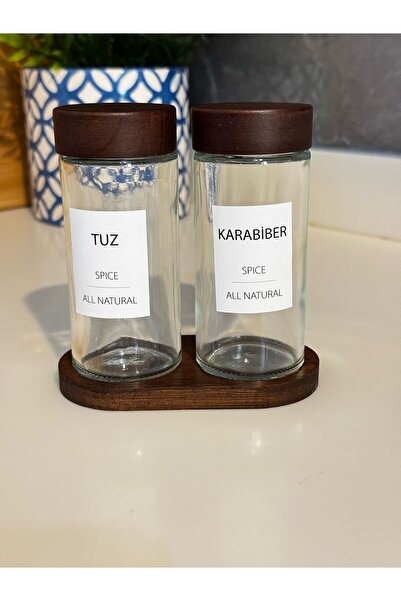 Janset Akasya Kapaklı Stantlı 2li Cam Baharatlık\7 Adet Baharat Etiketi Hediyeli