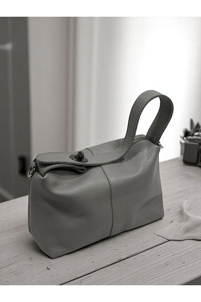HFKY Gray Women's Hand and Crossbody Bag. Genuine Leather Messenger Bag. Ry401