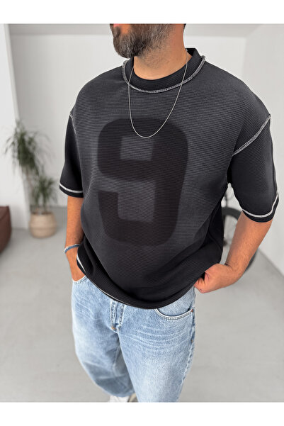BYBASICMAN Black Waffle 9 Washed Oversize T-Shirt Bs-007