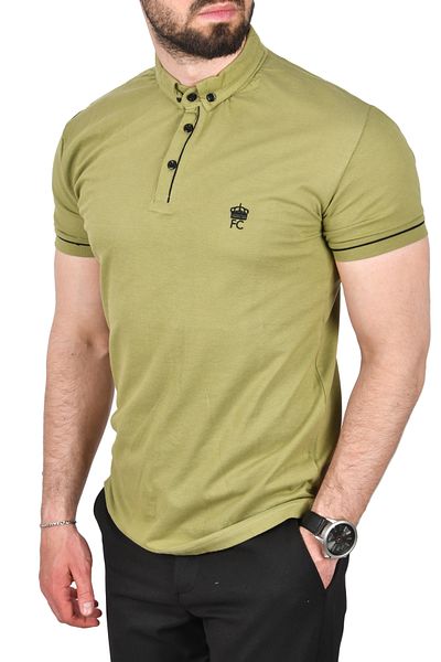 DeepSEA Tricou pentru bărbați, verde, slim fit, slim-fit, din bumbac, țesătură piqué, cu gât polo, respirabil, fără ondulare, cu gât polo Ti