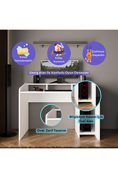 Bimossa Nova S8382 Çalışma & Oyuncu Masası Beyaz 117 Cm