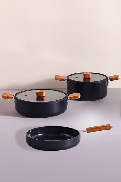 NEOFLAM Bien Aluminum Cast Pot Set Black 5 Pieces