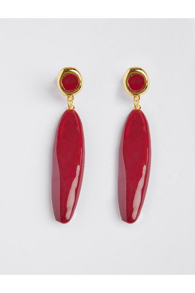 Jimmy Key Burgundy Long Form Figured Hanging Earrings
