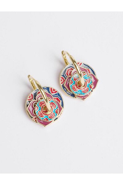 Jimmy Key Pink Ethnic Patterned Round Figured Earrings