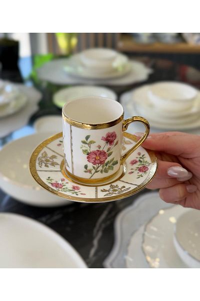 Onedekor Set of 6 Porcelain Rose Epoque Coffee Cups
