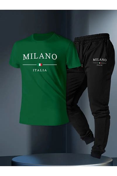 MEİLİFENG Men's Black Milano Printed Oversize Tracksuit Suit