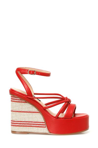 Nine West COROW 4FX Rote Damen-Sandalen mit Keilabsatz